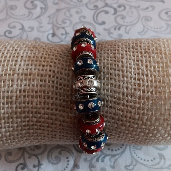 Brighton Silver Red and Blue Barrel Slide Bracelet - Picture 4 of 12